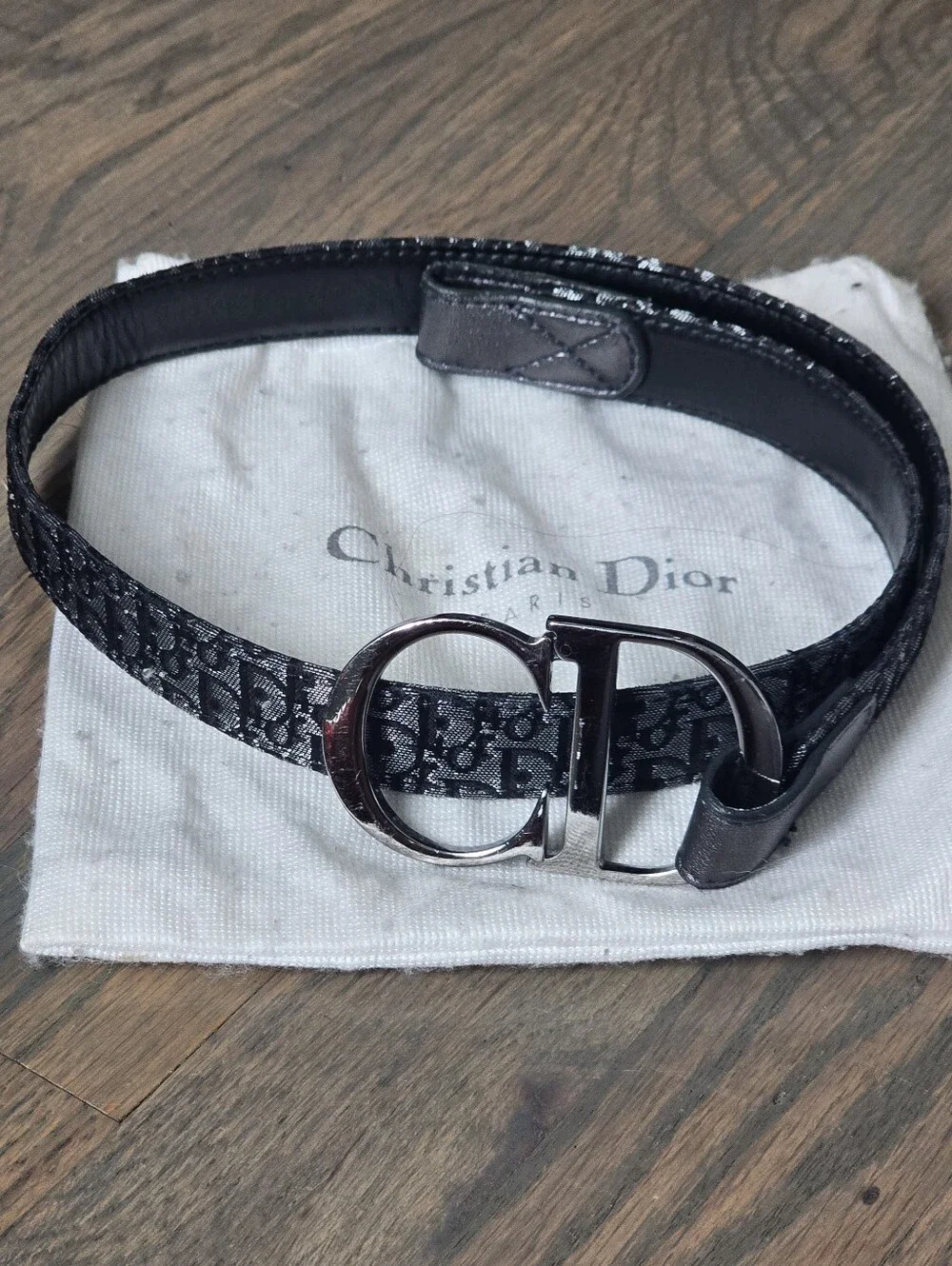 Dior Black Monogram CD Buckle Belt Galliano Era Size 70